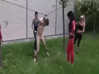 户外一群女混混把一个男同学捆绑拳打虐待