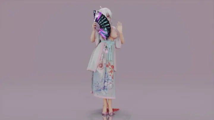 MMD50 弱音汉服巨乳少女自慰 淫水打湿古风裙 寄明月呻吟