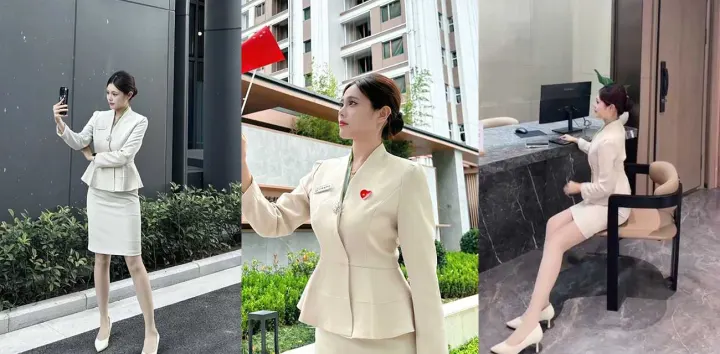 河北保定售楼小姐【刘雯】为事业献身客户，黑丝母狗露奶女仆装玩足交穿开裆撅腚挨操