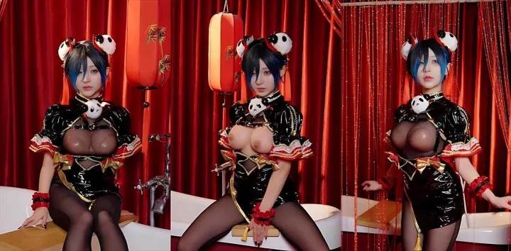 越南福利姬【yuumeilyn虞梅】cos中华熊猫娘，黑丝玉腿细腻光泽巨乳袒露乳沟深邃诱人