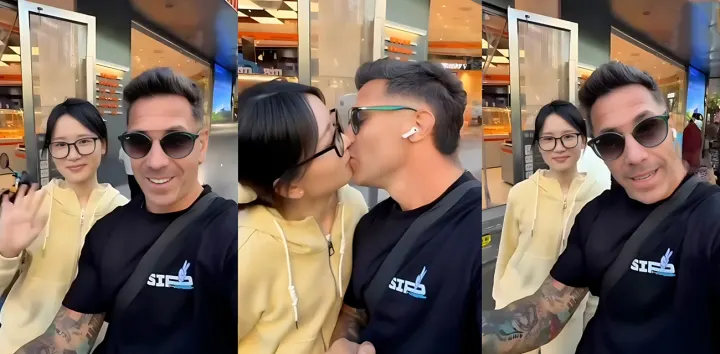 崇洋媚外眼镜反差婊街头被阿根廷猛男搭讪，当街热吻缠绵晚上酒店无情爆操