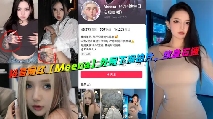 抖音网红【Meena】外网下海拍片，纹身石锤