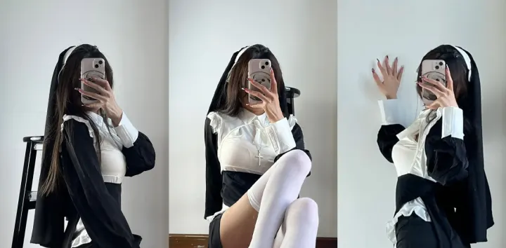 推特原创博主【黄色废料】性爱私拍流出，巨乳修女粉色灯光下服侍肉棒，女上位骑乘内射白虎穴
