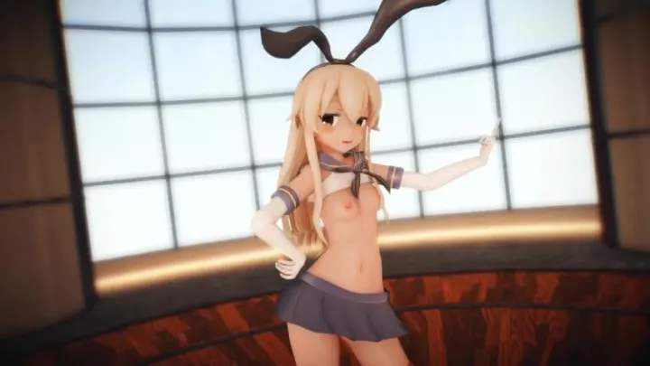 MMD舰娘岛风制服宅舞，骚穴淫荡狂扭肉体，勾引老司机爆操内射！