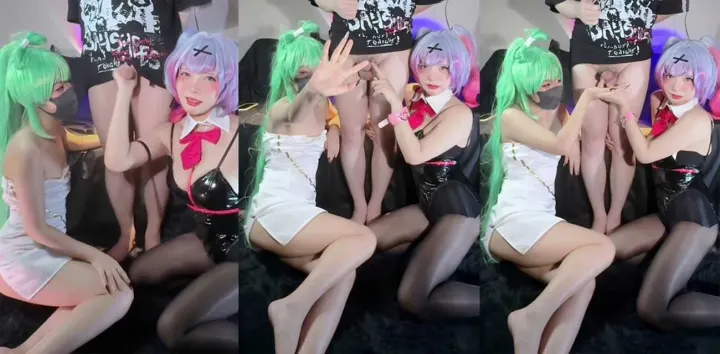 东京S女神【33sama】双飞虐调男奴，COS初音未来夹屌抠蛋，四手联撸浓精四溅