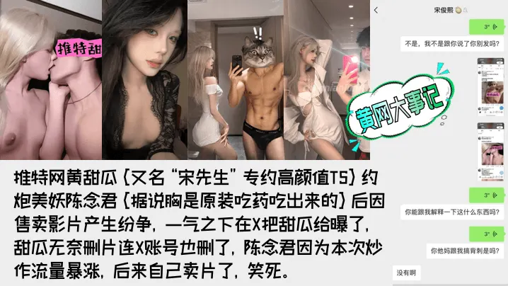重磅吃瓜著名网黄甜瓜宋先生被极品高颜值TS陈念君曝光真实身份背刺事件始末附陈念君合集最全了